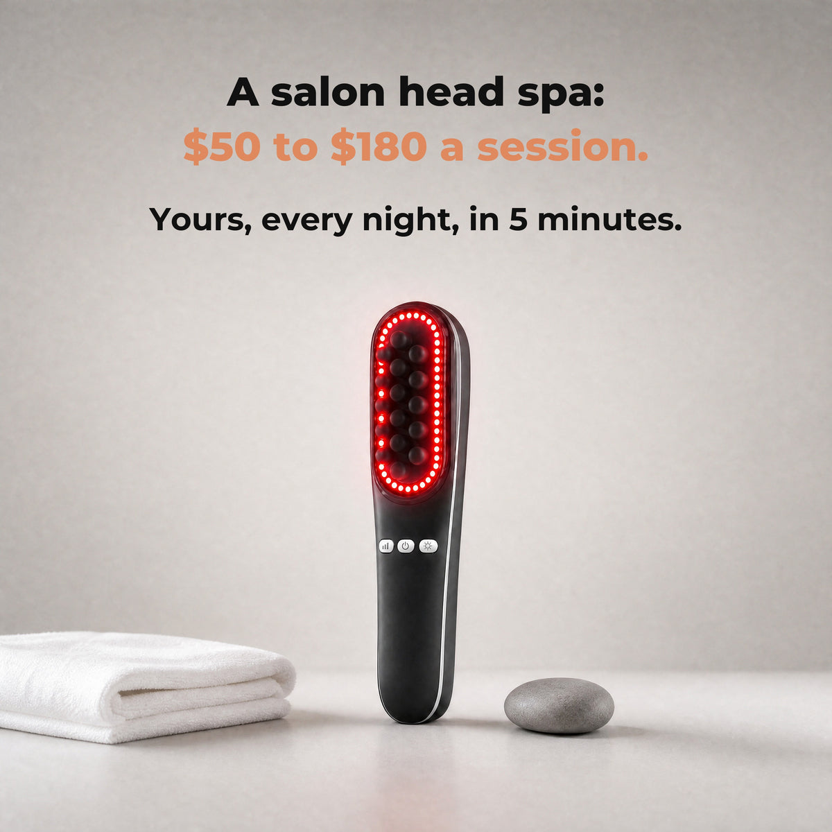 A salon head spa costs $50 to $180 a session, yours every night in 5 minutes