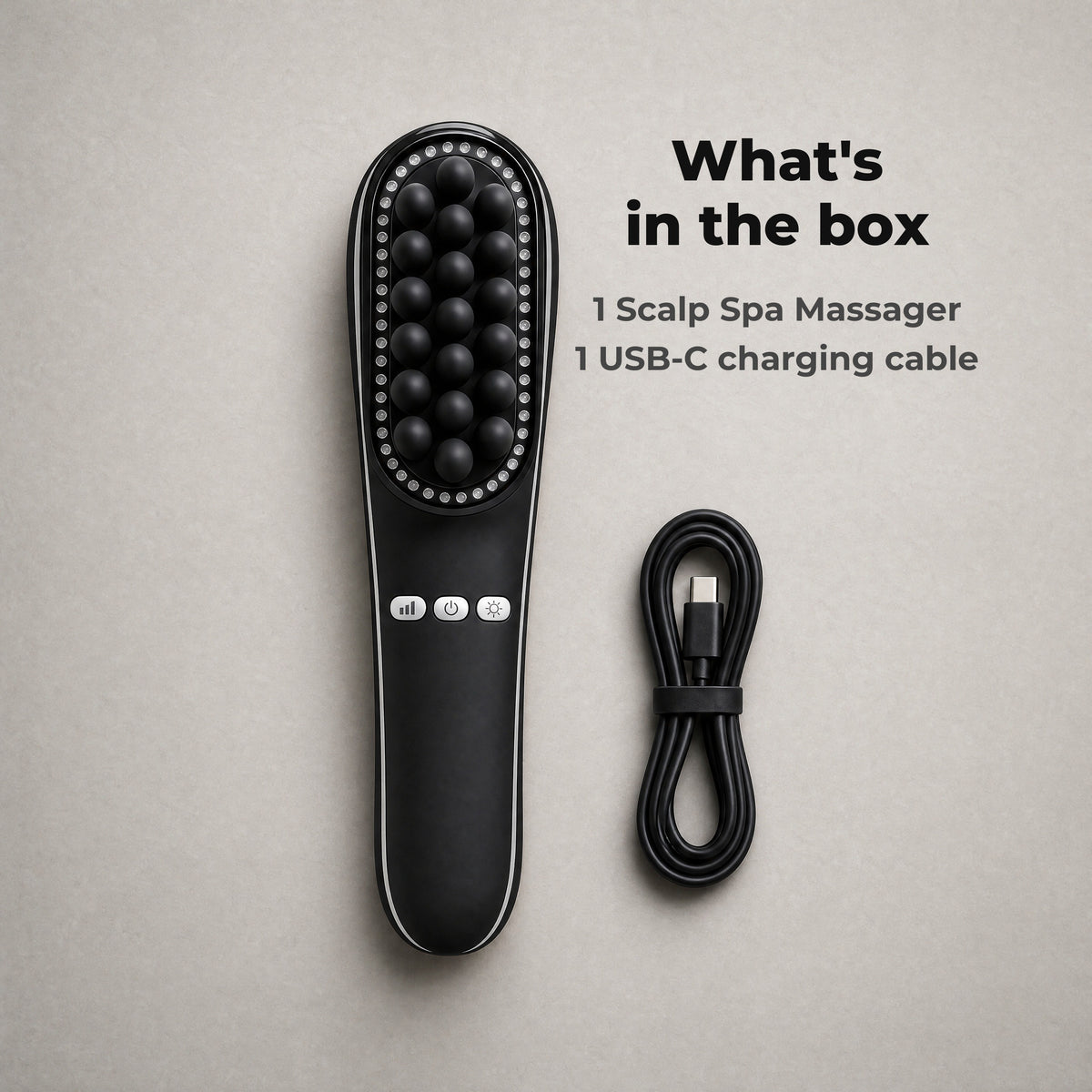What's in the box: 1 Scalp Spa Massager and 1 USB-C charging cable
