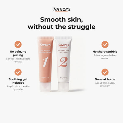 SNOZES benefits: no pain, no sharp stubble, soothing gel, at home