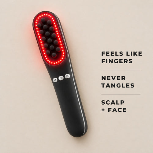 SNOZES scalp and face massager with red light: feels like fingers, never tangles, scalp and face