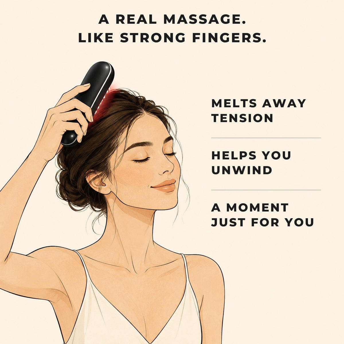 A real massage, like strong fingers: melts away tension, helps you unwind, a moment just for you